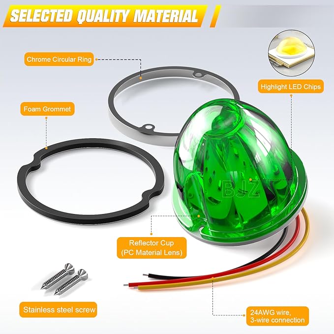 BJZ 6Pcs Green Watermelon LED Strobe+Constant Marker Lights Dual Function Watermelon-Shaped Side Marker Clearance Tail Top Cap Roof Lights for Trailer Truck Semi-Trailer Heavy-Duty Truck Bus Van