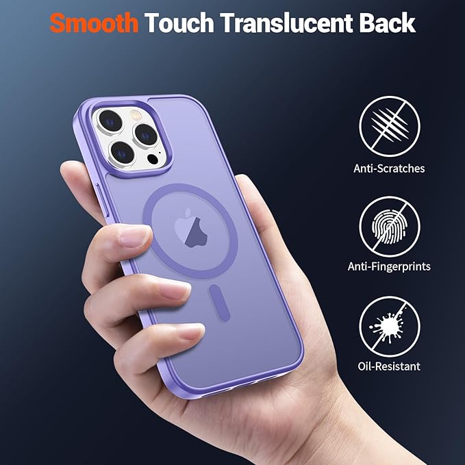 SUPFINE Magnetic for iPhone 15 Pro Max Case (Compatible with MagSafe) (Military Grade Drop Protection) Slim Translucent Matte Shockproof with Anti-Fingerprint Phone Case, Purple