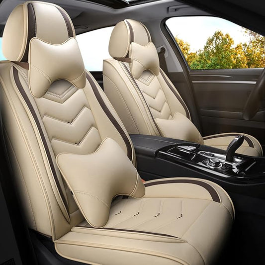 Car Seat Covers for Mitsubishi Outlander 2003-2026, Premium Nappa Leather Car Seat Cover, Stylish Sport Seat Covers， Automobile Seat Cover Sets.(Luxury 2 Seats/Beige)