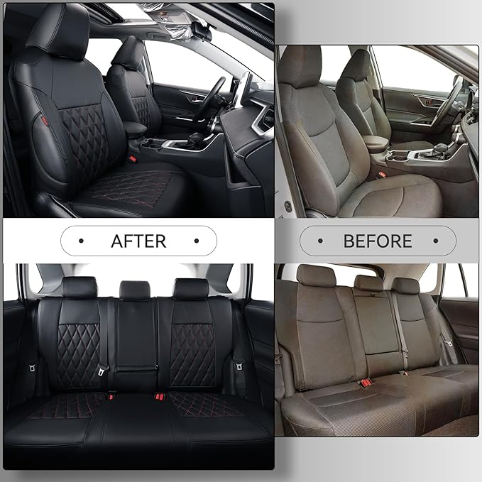 coverdream 2026 Rav4 Seat Covers Custom Fit for 2026 Toyota Rav4 Hybrid (Woodland/Limited) SUV,Full Set Luxury Waterproof Leather Car Seat Protector