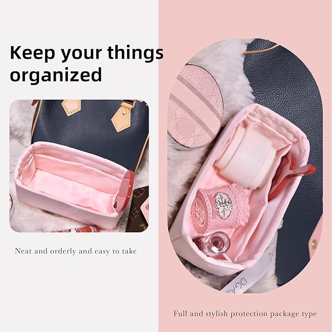 DGAZ Silk Purse Organizer Insert Fits LV Speedy 16/20/25/30/35/45 bags，Silky Smooth Bag Organizer，Luxury Handbag & Tote Shaper（Pink，SP16）