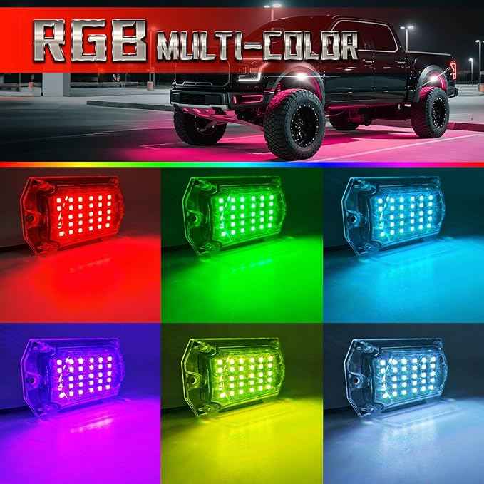 16 Pods RGB LED Rock Lights for Trucks Offroad Pickup Trailer Sedan SUV Cars, Waterproof Multicolor Neon Underglow Kit with Bluetooth APP/RF Remote, Vehicle Accent Underbody Light Underneath 12V