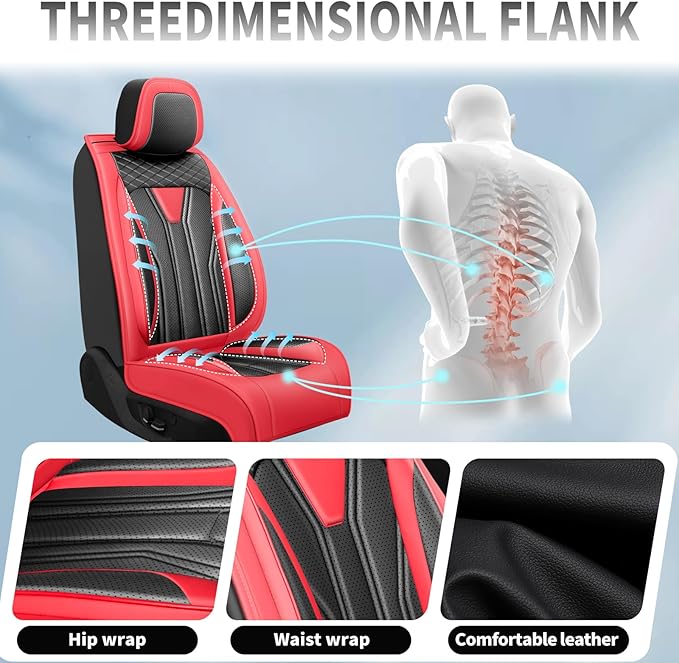 Fit Frontier Car Seat Covers Compatible with Nissan Frontier 2010-2025 2026 - Full Set Premium Leather， Waterproof Breathable， All-Weather Seat Cushion Protecto&Airbag Compatible （Red & Black
