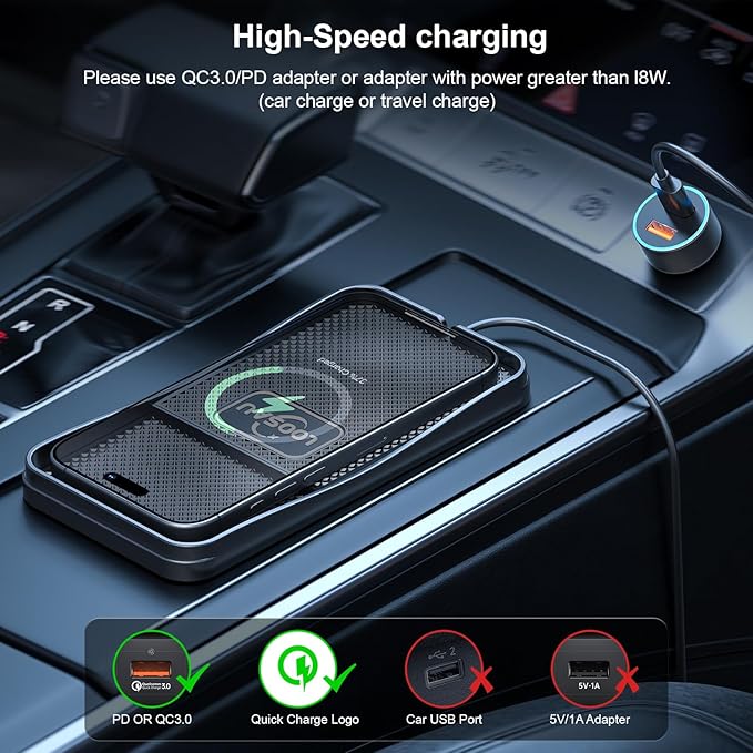 Wireless Car Charger,LOOSAU 15w Fast Charger Car Wireless Chargers Charging pad Non Slip Car Wireless Phone Charger for iPhone 17/16/15/14/13/12 Pro Max, for Samsung Galaxy S23 S22 S20 (1M Cable)