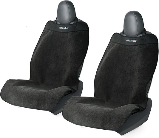 Car Seat Towel | Premium Microfiber Towel Seat Covers for Cars - Universal Fit & Waterproof | Sweatproof & Machine Washable Non-Slip Car Seat Towel Cover After Gym, Beach, Yoga (Black, 2 Pack)
