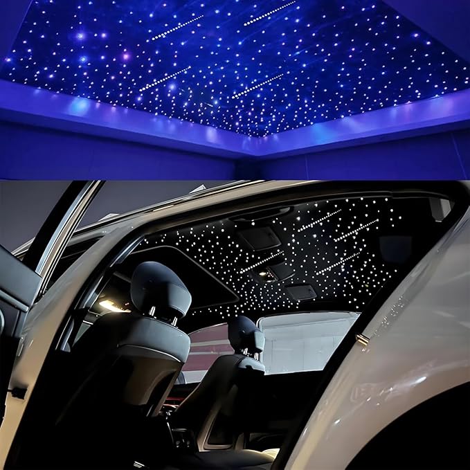 AKEPO Small Size 16W Twinkle Meteor APP Fiber Optic Light Kits, Shooting Star+RGBW Music Activated 550pcs 0.03in/0.75mm 9.8ft/3m Optical Fiber Star Ceiling Light Kit for Car Starlight Headliner/Home