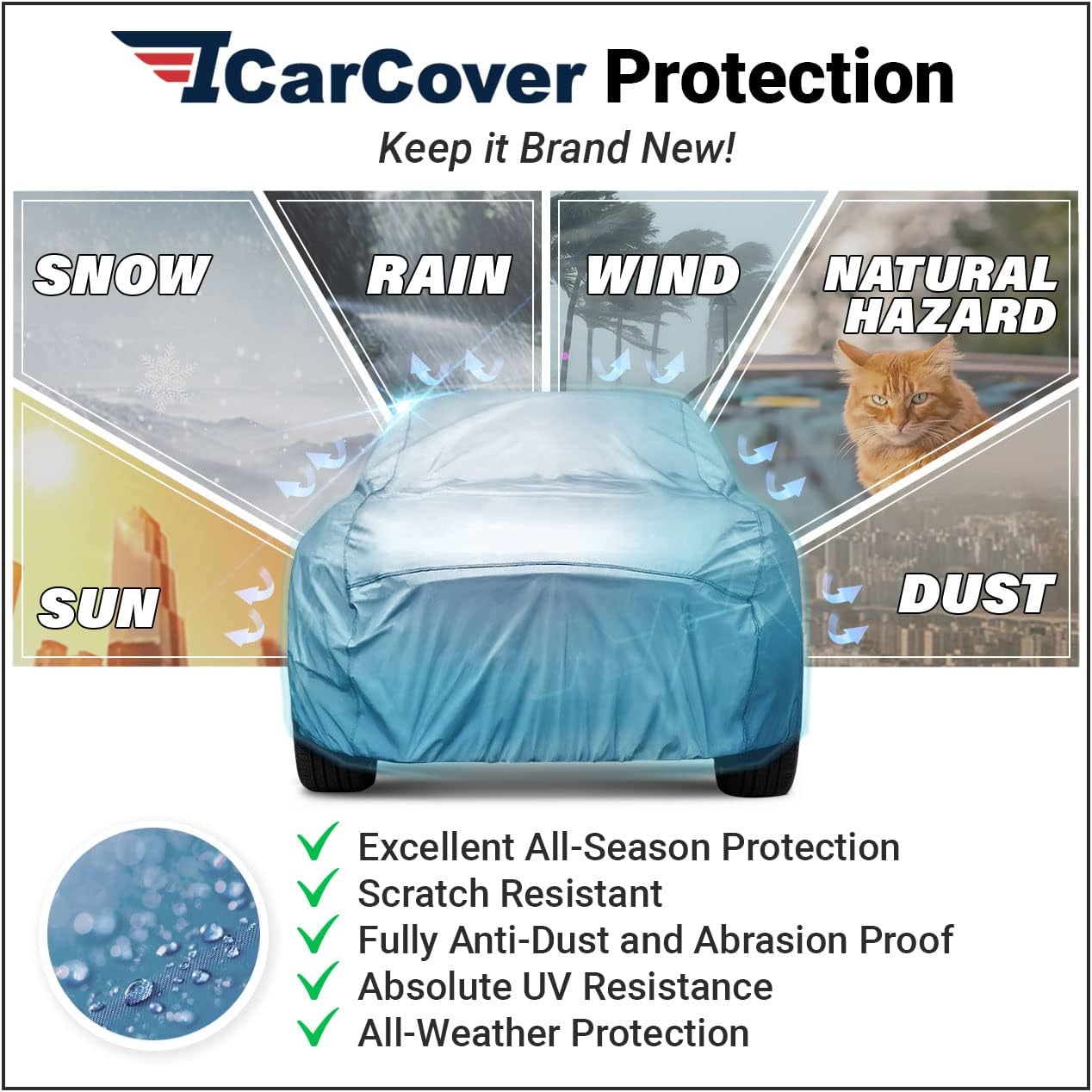 iCarCover Premium Car Cover for 1977-1989 Pontiac Safari Wagon Heavy Duty Waterproof All-Weather Automobiles Custom Fit Indoor Outdoor UV Snow Protection Covers with Straps and Bag