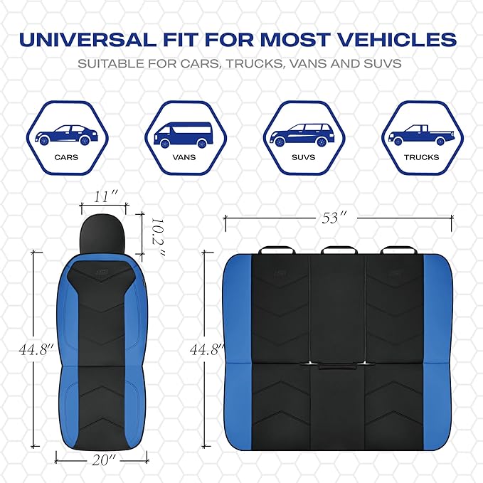 Skechers Memory Foam Seat Covers,Leather Car Seat Covers, Ultimate Comfort & Support Seat CoversFull Sets,Airbag Compatible, Automotive Universal Fit Most for SUVs, Vans, Sedans, Cars, Trucks,Blue