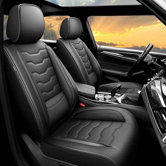 Fit Juke Car Seat Covers Compatible with Nissan Juke 2012-2015 2016 - Full Set Premium Leather， Waterproof Breathable， All-Weather Seat Cushion Protecto&Airbag Compatible（Full Set,Black
