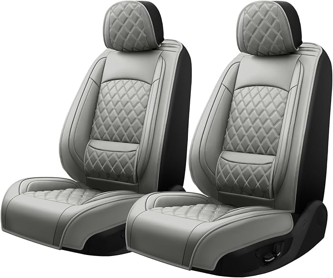 Santa Fe Seat Covers Custom Fit for Hyundai Santa Fe 2007-2026 (Only 5-Seat Version) - Full Set Premium Leather, Waterproof, All-Weather, Airbag Compatible, Only 2 Front seat Covers (Gray)