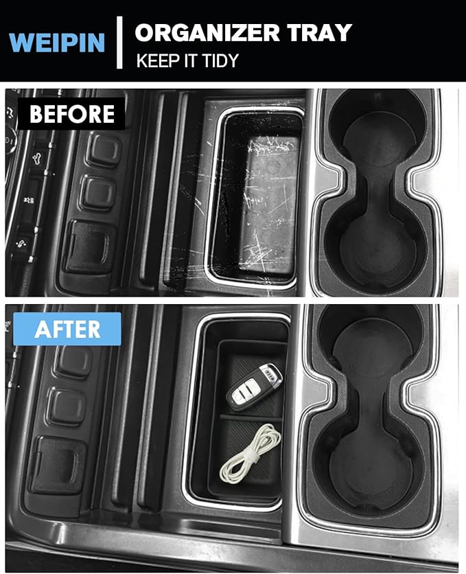 for 2PCS Center Console Organizer Tray TPE Materials Compatible with 2014-2018 Silverado/Sierra 1500& 2015-2019 Silverado&Sierra 2500HD/3500HD - Full Console w/Bucket Seats Only