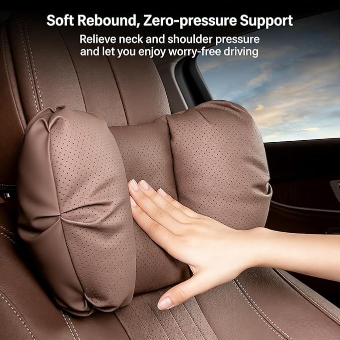 Car Neck Pillow & Lumbar Support for Suzuki Ertiga / XL7 2019-2026 Ergonomic Breathable Mesh Auto Seat Back Cushion Headrest,Brown-Neck & Lumbar Set