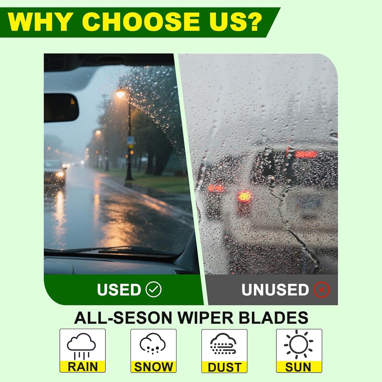QUALITY 26in + 19in Premium All-Season Windshield Wiper Blades for Original Equipment Replacement(Set of 2)