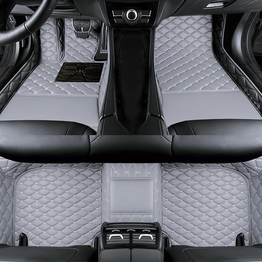 Yaruicar Custom Personalized Floor Mats for Cars Luxury Full Coverage All Car Floor Mats Anti-Slip Leather Car Mat Set Trucks & SUVs Trucks Automotive Floor Mats Liners (Gray)