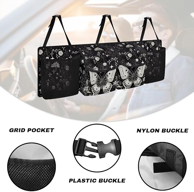 Stars Butterfly Trunk Hanging Storage Bag Floral Flowers Car Storage Organizer for SUVs & Sedans Trunk Organizer Car Women