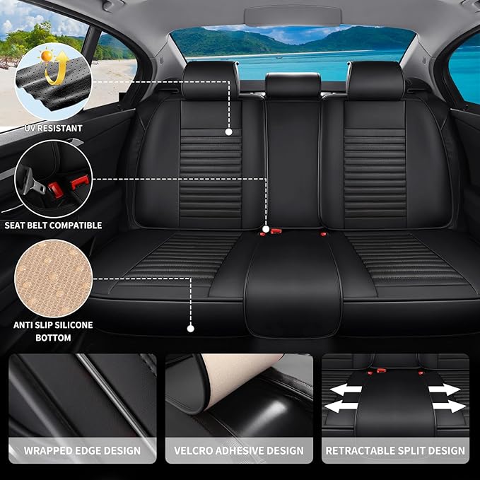 Car Seat Covers Full Set Fit for Toyota RAV4 2001-2026, Premium Faux Leather Car Seat Protector,Breathable Anti-Slip Full Wrapping Edge Seat Covers(Black,Full Set)