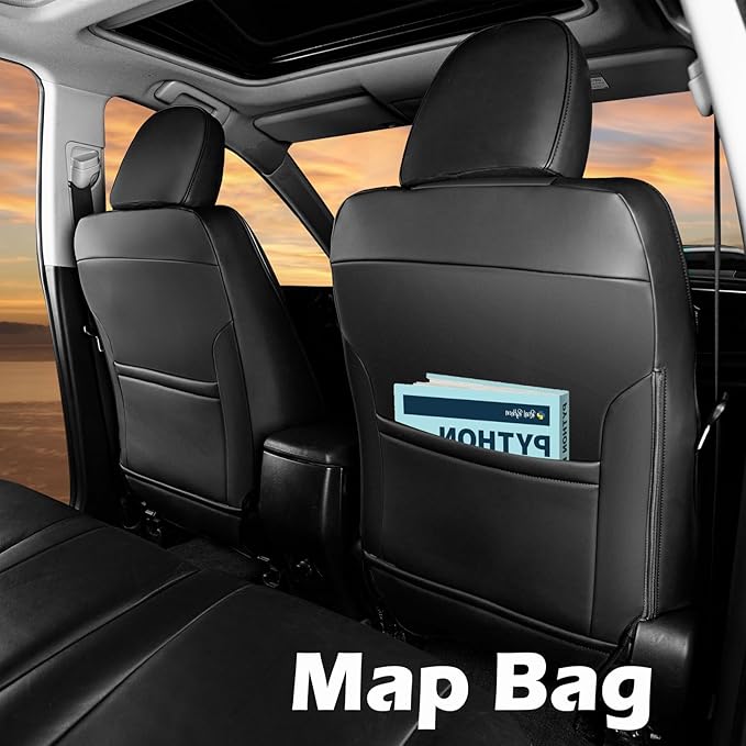 HKZ Fit RAV4 Car Seat Cover Set for 2013 2014 2015 2016 2017 2018 Toyota RAV4 Limited XLE SE Platinum Adventure-Leather(Black)