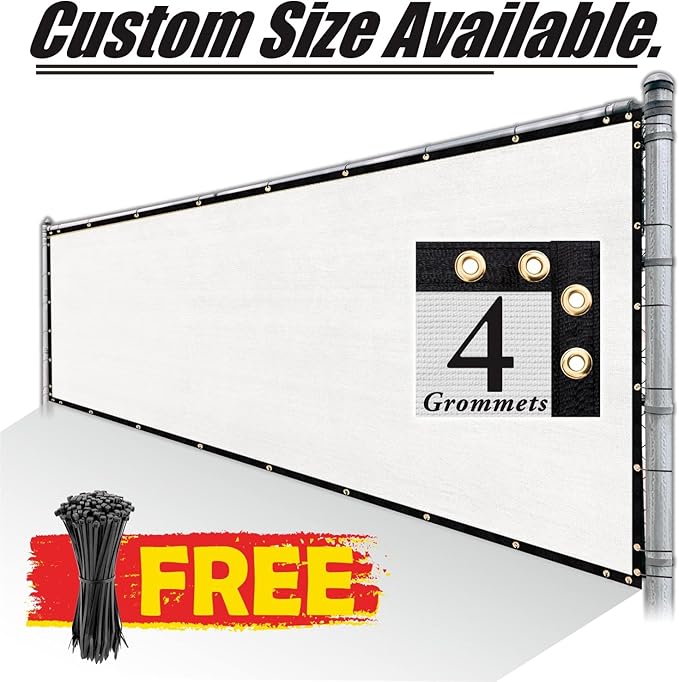 Royal Shade Custom Size 6' x 58' White Fence Privacy Screen Windscreen Cover Netting Mesh Fabric Cloth - Cable Zip Ties Included (We Make Custom Size)