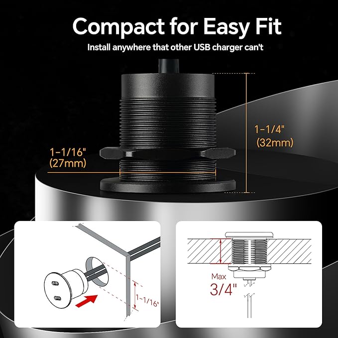 50W 12V USB Outlet Dual 25W USB-C Charger PD 3.0 Aluminum Fast Charging Socket, Replacement Car Charger Accessories for RV Camper Trailer Truck Boat Golf (2Pcs)