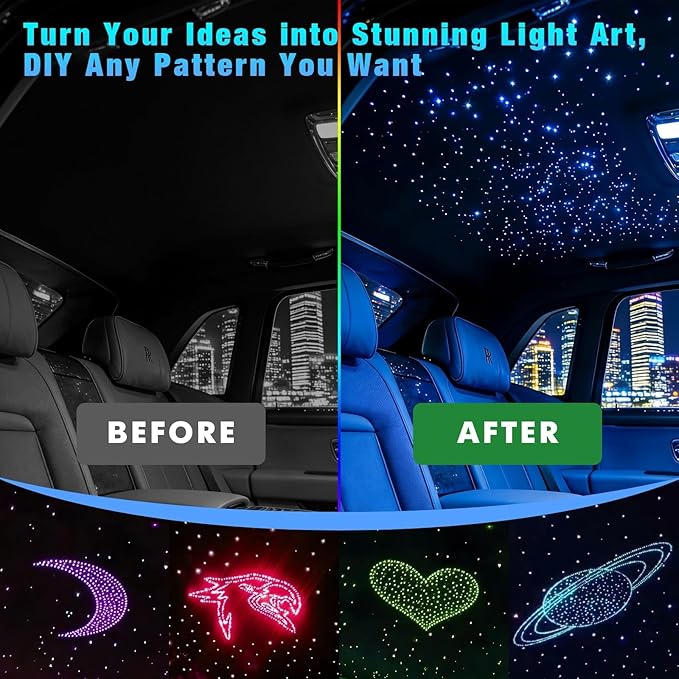 Starlight Headliner Light Kit Twinkle 600pcs*0.03in*6.5ft,16W Upgraded Fiber Optic Lights Sound Activated APP/Remote Control Small Size Star Lights for Car Home Star Ceiling Decoration