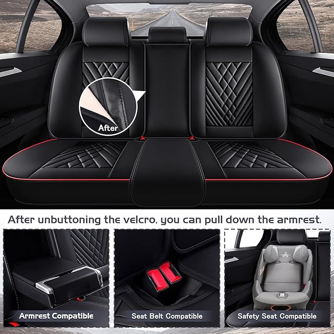 Truck Seat Covers for Ford Ranger 2019-2026, Waterproof Premium Leather Full Coverage Car Seat Cover, Muscle Sport Style Auto Interior Seat Cover Sets (Full Set/Black Red)