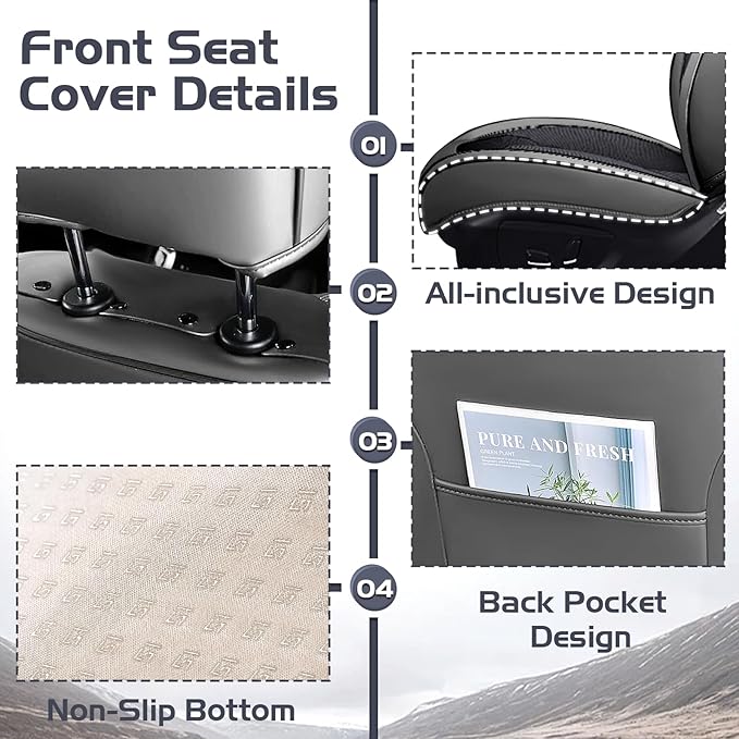 Truck Seat Covers for Ram 2500 2009-2026, Waterproof Premium Leather Full Coverage Car Seat Covers, Muscle Sport Style Auto Interior Seat Cover Sets (Front Set/Gray Black)