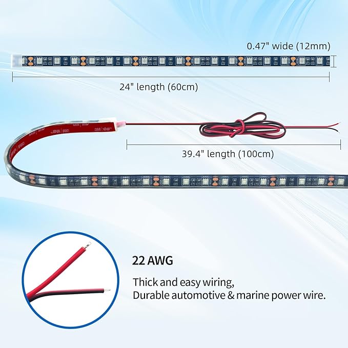 12V Marine Boat LED Light Strip Super Bright, 2 Pack 2FT IP68 Fully Waterproof RV Front Cap Lights, Golf Cart Underglow Roof Lights Strip for Truck ATV UTV SUV Car Pickup Trailer, Cuttable, Amber