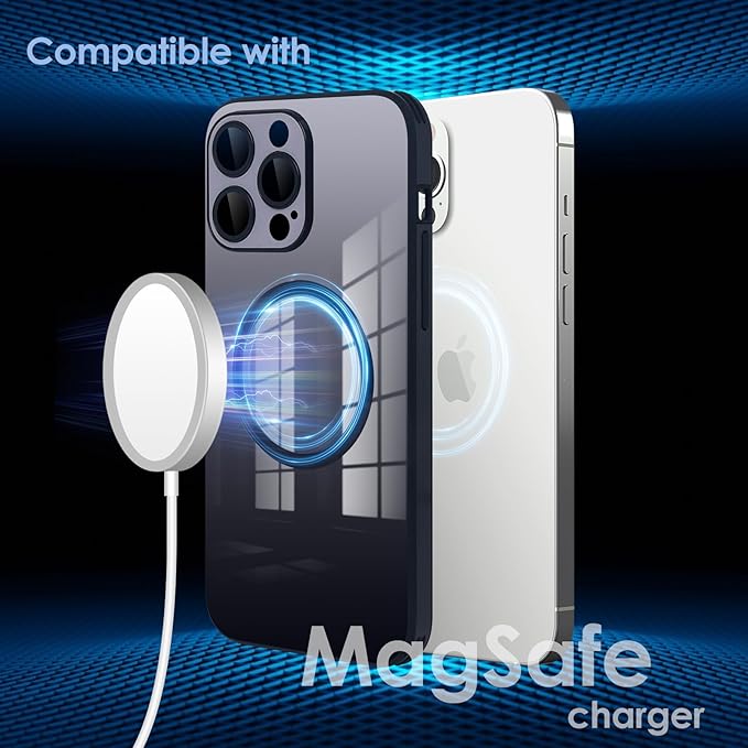 Guppy Compatible with iPhone 13 Pro Max Case Magnetic, with Full Camera Lens Protector [Compatible with MagSafe] Scratch Resistant Gradient Glass Back Cover Phone Case-Black