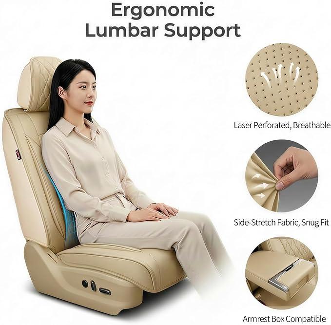 Santa Fe Seat Covers Custom Fit for Hyundai Santa Fe 2007-2026 (Only 5-Seat Version) - Full Set Premium Leather, Waterproof, All-Weather, Airbag Compatible, Car Seat Protectors (Beige)