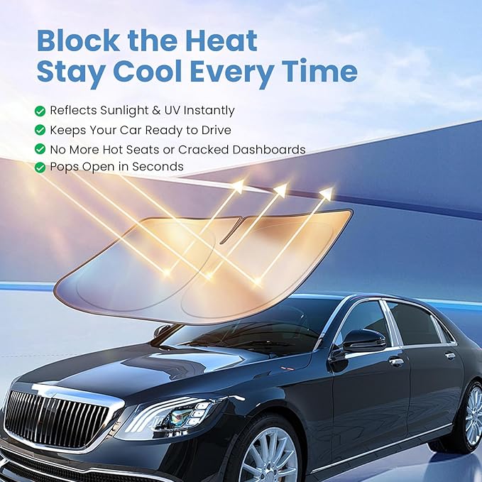 Windshield Sun Shade for Chevrolet Equinox 2018-2023, 2024, 2025, 2026 – Custom Fit Sun Shield with Mirror Cut‑Out, Blocks Heat & UV, Foldable with Storage Pouch - Chevy Equinox Windshield Sunshade