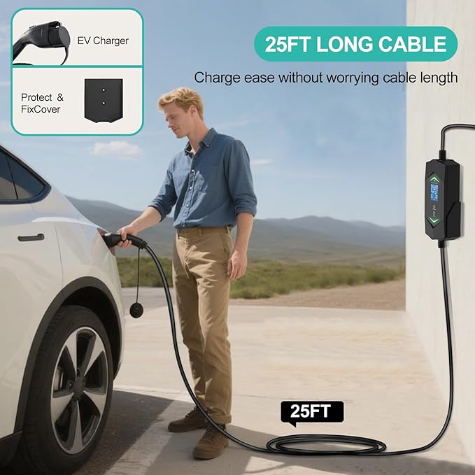 Level 2 EV Charger,40Amp 9.6KW,(WiFi APP/Plug-Play),240V NEMA 14-50 Plug,25ft ETL Listed Cable/J1772 Connector,IP66 Waterproof,Adjustable Current,Delay Timer,Electric Vehicle Charging Stations