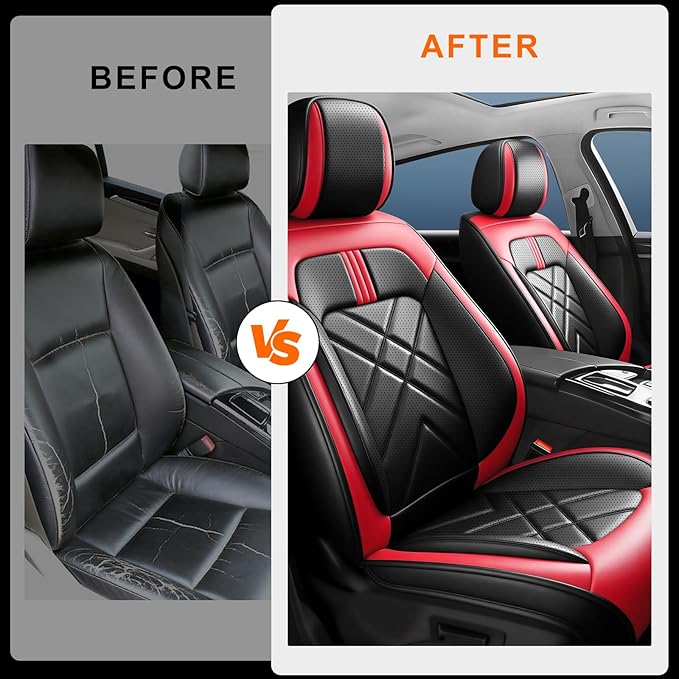 CX-3 Car Seat Covers Fit for Mazda CX-3 2016-2021, Full Coverage Premium Leather Waterproof Breathable Seat Covers, Automotive Seat Protectors, Airbag Compatible(2 Front Seats, Black & Red)