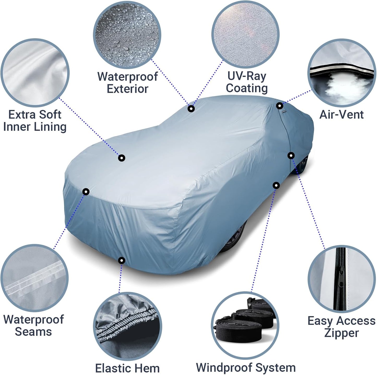 iCarCover Premium Car Cover for 1988-1994 Pontiac Sunbird 4-Door Heavy Duty Waterproof All-Weather Automobiles Custom Fit Indoor Outdoor UV Snow Protection Covers with Straps and Bag