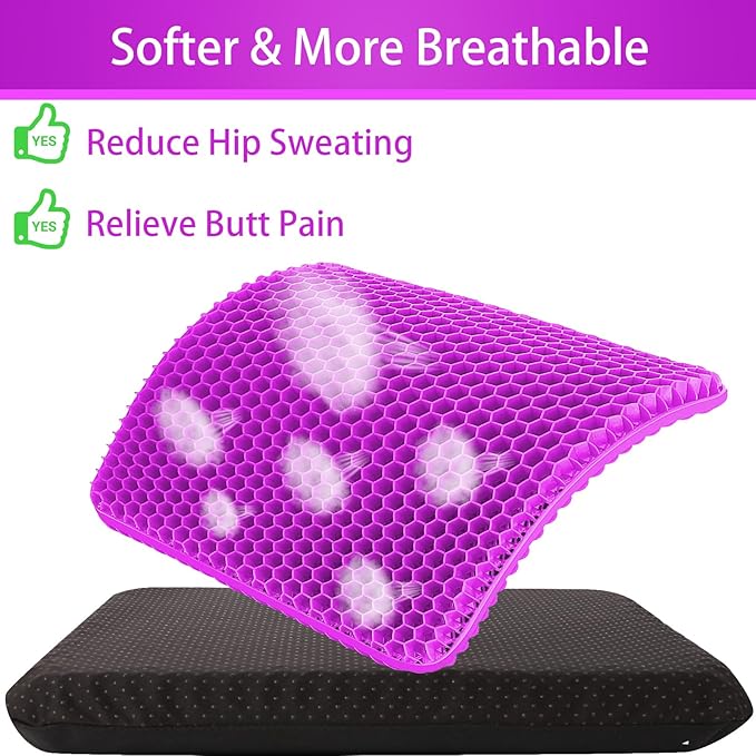 Gel Seat Cushion for Long Sitting (Large & Thick), Soft & Breathable, Gel Cushion for Wheelchair, Gel Chair Cushion for Hip Pain, Gel Seat Cushion for Office Chair (Black Cover)