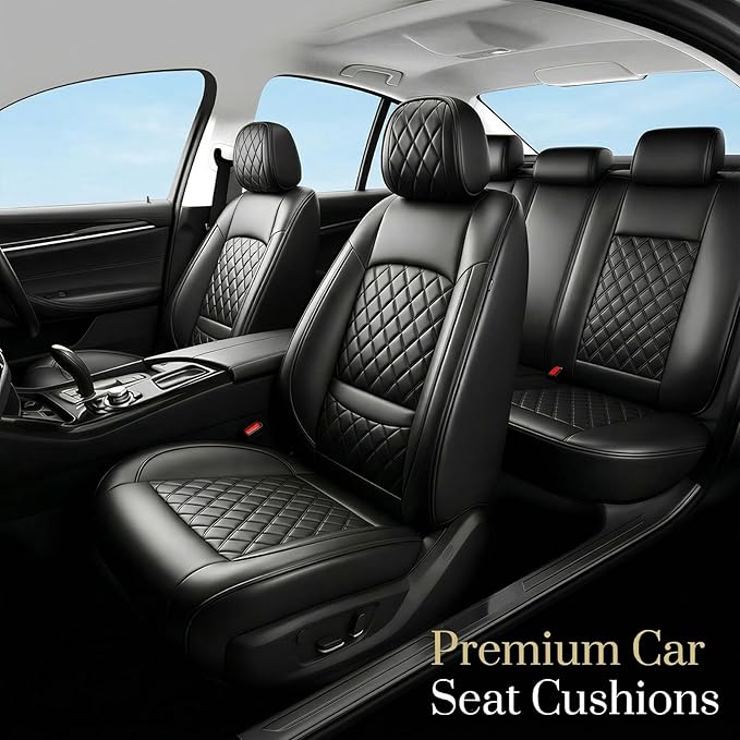 Fit Ioniq Car Seat Covers for Hyundai Ioniq 2017-2026 - Premium Leather, Waterproof, All-Weather, Airbag Compatible, Anti-Slip, Breathable, Easy Install, Seat Protectors, Full Set, Black
