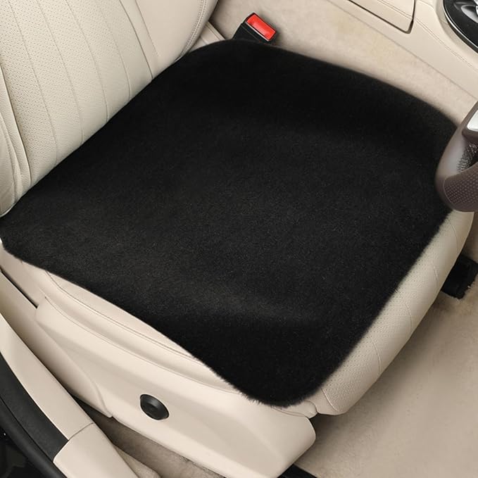 Genuine Wool Car Seat Cushion, Australian Soft Wool Auto Seat Pad Breathable and Sweat-Wicking Comfort Warm Universal Fit, 19.7''x19.7'' for Car Seats, Office Chairs, Home (Black)