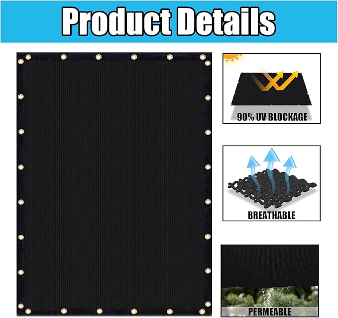 Amagenix 90% Shade Fabric 18'X 23' Black Sun Shade Cloth with Grommets for Pergola Replacement Shade Cover Canopy, Heavy Duty, Cable Zip Ties Included (We Customized)
