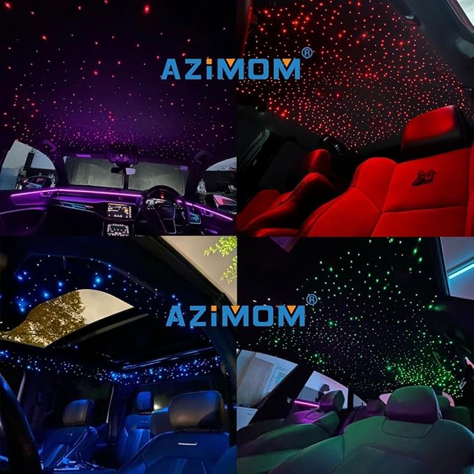 AZIMOM 16W Twinkle & Sound Activate 600pcs*0.03in*13.1ft Fiber Optic Starlight Headliner Kits for Car Home Star Ceiling Sky Decoration, APP& Remote Control Light Engine End Glow Fiber Strands