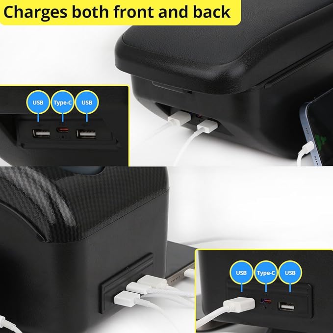 AULPHIKE Compatible with Ford Focus Armrest 2 Mk2 2005-2011 Car Center Console Organizer Armrests Double Layer Storage with USB Ports（Black Style）
