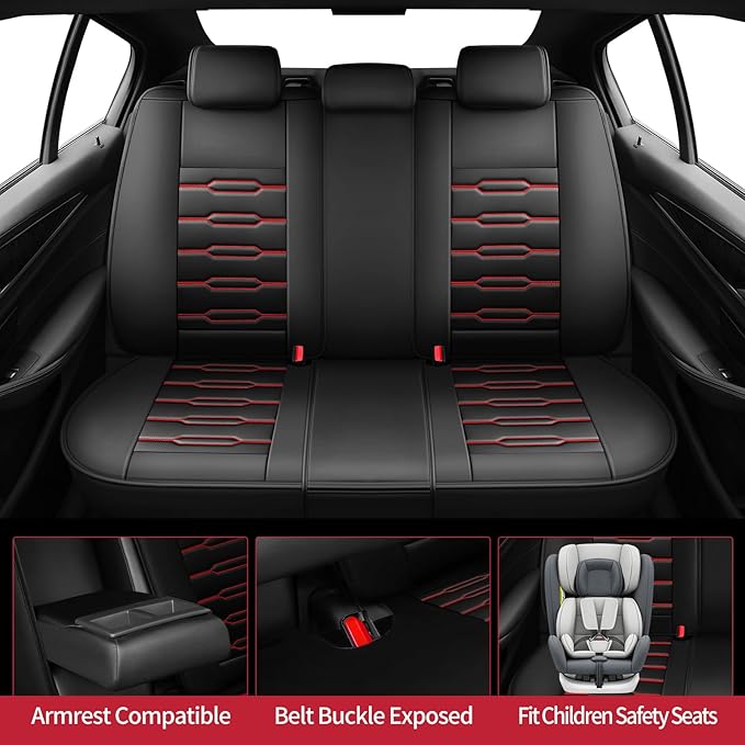 Fit Camry Car Seat Covers for Toyota Camry 2012-2024 2025 2026 - Upgraded Premium Waterproof & Breathable Leather, Airbag Compatible, All-Weather Seat Cushion Protector (Full Set, Black+Red)