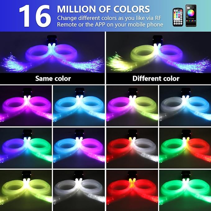Starlight Headliner Kit,Twinkle + Music Sync Dual Color Fiber Optic Star Ceiling Lights with APP Remote Control, RGBW Star Lights for Car/Home Ceiling Decor, 1000pcs 13.1ft