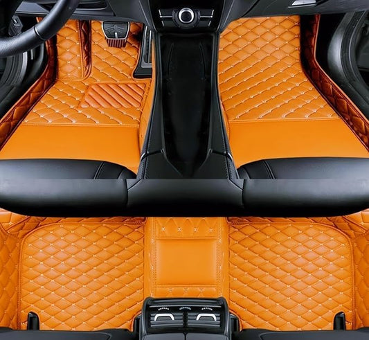 Yaruicar Custom Personalized Floor Mats for Cars Luxury Full Coverage All Car Floor Mats Anti-Slip Leather Car Mat Set Trucks & SUVs Trucks Automotive Floor Mats Liners (Orange)
