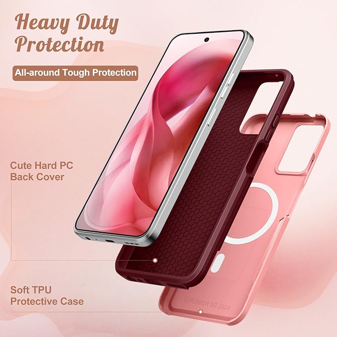 for Moto G Power 5G 2024 Case - Compatible with MagSafe Women Girls Cute Magnetic Phone Cover Girly Kawaii Unique Pretty Heavy Duty Shockproof Design for Motorola Moto G Power 5G 2024 Cases