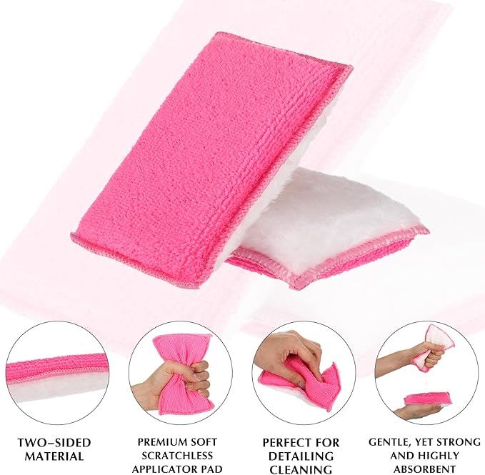 Mudder 8 Pcs Car Interior Scrubbing Sponge 5'' x 3'' Fiber Car Wax Applicator pad Household Cleaning Sponges for Leather Seat Couch Cleaning (Pink White)