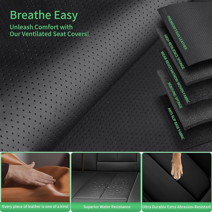 Fit Prius Car Seat Covers for Toyota Prius 2001-2024 2025 2026 -Upgraded Premium Waterproof & Breathable Leather,Airbag Compatible,All-Weather Seat Cushion Protector,2 Front/Black-Beige