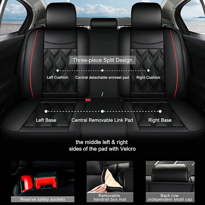 AOMSAZTO Car Seat Covers,Full Set 5 Seats Custom Fit for Nissan Kicks 2018-2025 2026,Leather Car Seat Cover Seat Cushion Protector,Airbag Compatible Waterproof Black