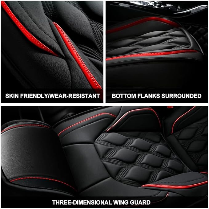 AOMSAZTO Car Seat Covers Full Set Fit for Toyota RAV4 2013-2026 Waterproof Faux Leather Car Seat Cushions Automotive 5 Seat Covers Set（Black&Red）