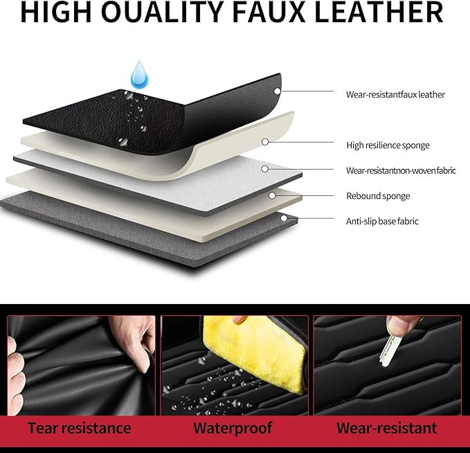 Fit Camry Car Seat Covers for Toyota Camry 2012-2024 2025 2026 - Upgraded Premium Waterproof & Breathable Leather, Airbag Compatible, All-Weather Seat Cushion Protector (Full Set, Black)