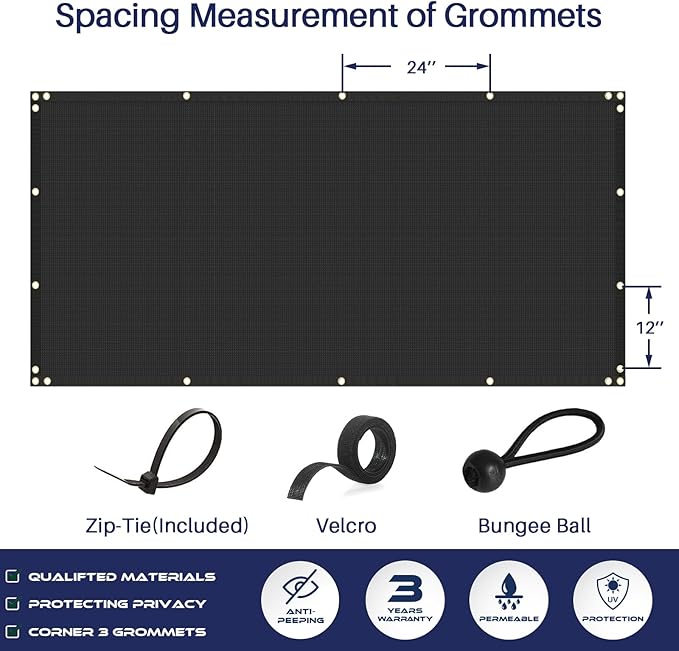 Windscreen4less Privacy Fence Screen Heavy Duty Windscreen Fencing Mesh Fabric Shade Net Cover with Brass Grommtes for Outdoor Wall Garden Yard Pool Deck, 8'x98' Black