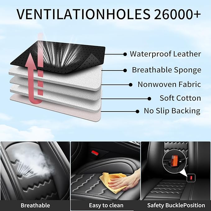Car Seat Covers Custom Compatible with Mazda 6 2007-2021, Full Coverage Premium Leather Waterproof Breathable Seat Covers, Automotive Seat Protectors, Airbag Compatible(Full Set Seats, Black)